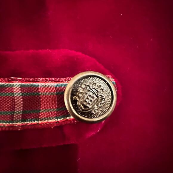 Christmas Boys 3-6 Months Jon Jon Red Velvet One Piece Accent Plaid Gold Buttons - Picture 6 of 9